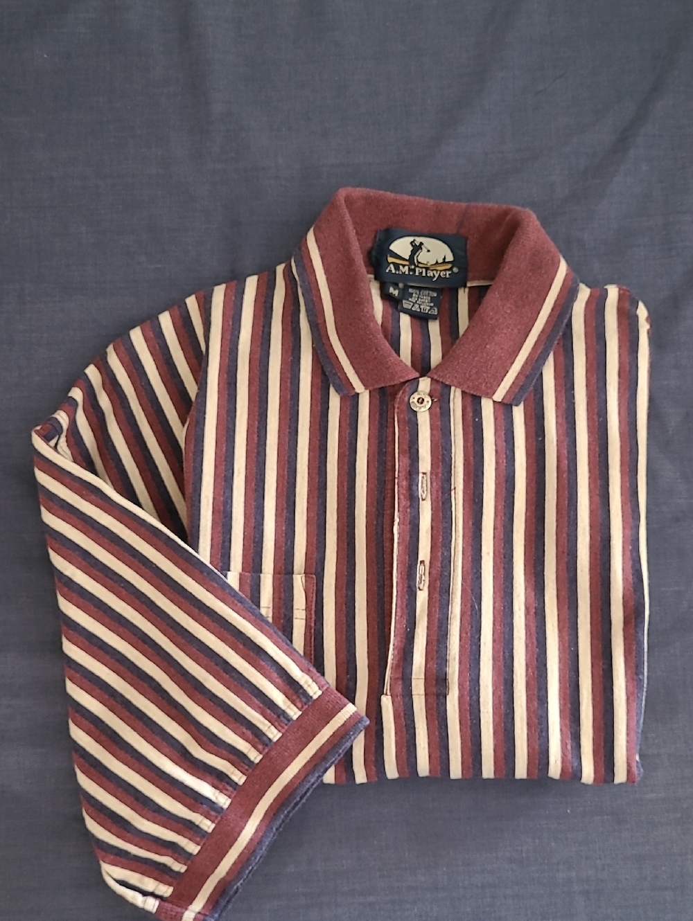 Men's Burgundy, Blue & Cream Striped Polo